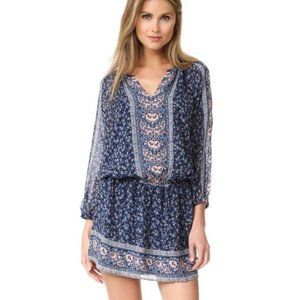 Joie Ariella Silk Drop-waist Dress In Dark Navy Floral Print Medium